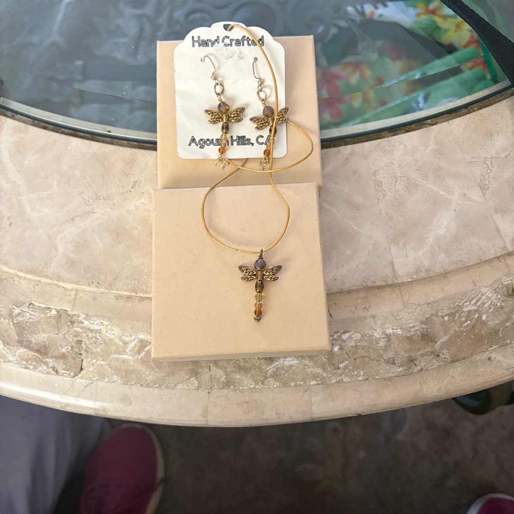 Gold Dragonfly Jewelry Set